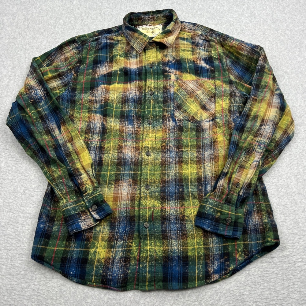 Angry Minnow Vintage Flannel Women's Small Green Plaid Bleached Minnesota Patch - Picture 3 of 10